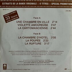 Une Chambre en ville Soundtrack (Michel Colombier) - CD Back cover