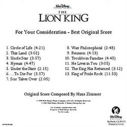 The Lion King Soundtrack (Hans Zimmer) - CD cover