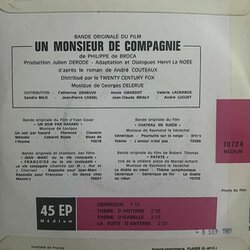 Un Monsieur de compagnie Soundtrack (Georges Delerue) - CD Back cover