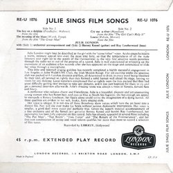   Julie Sings Film Songs Soundtrack (Various Artists) - CD Back cover